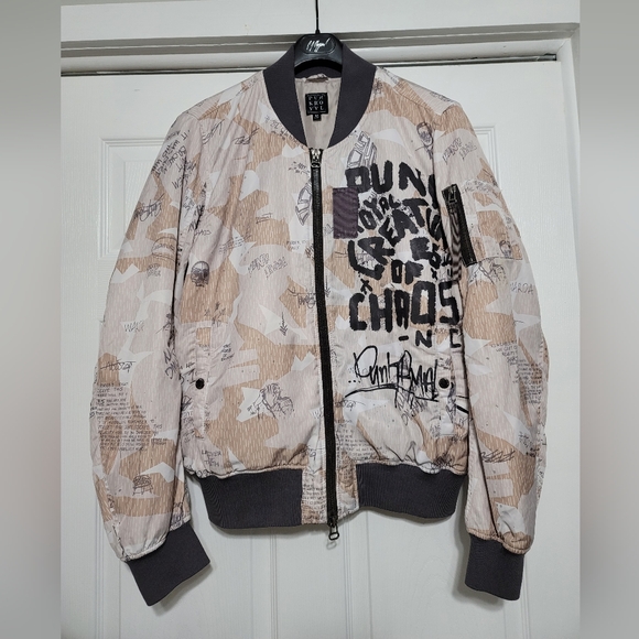 Punk Royal Bomber Jacket Destroy Creatures of Chaos Size Medium Beige Gray - Picture 2 of 15